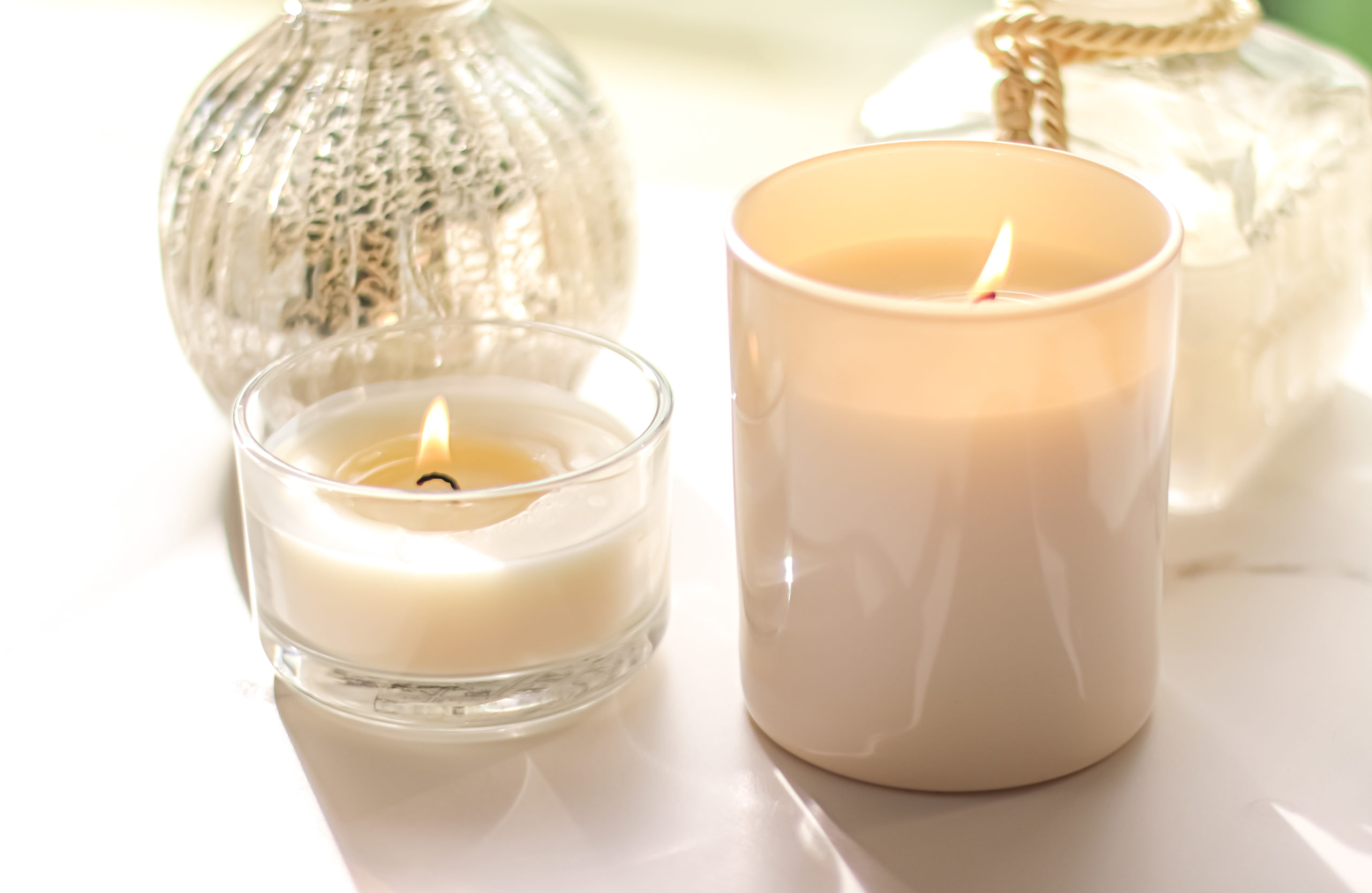 Scented candles collection as luxury spa background and bathroom home decor, organic aroma candle for aromatherapy and relaxed atmosphere, beauty and wellness